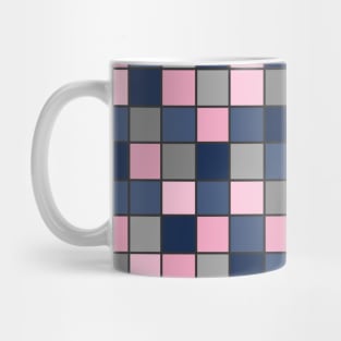 Grey, Blue and Pink Grid Mug